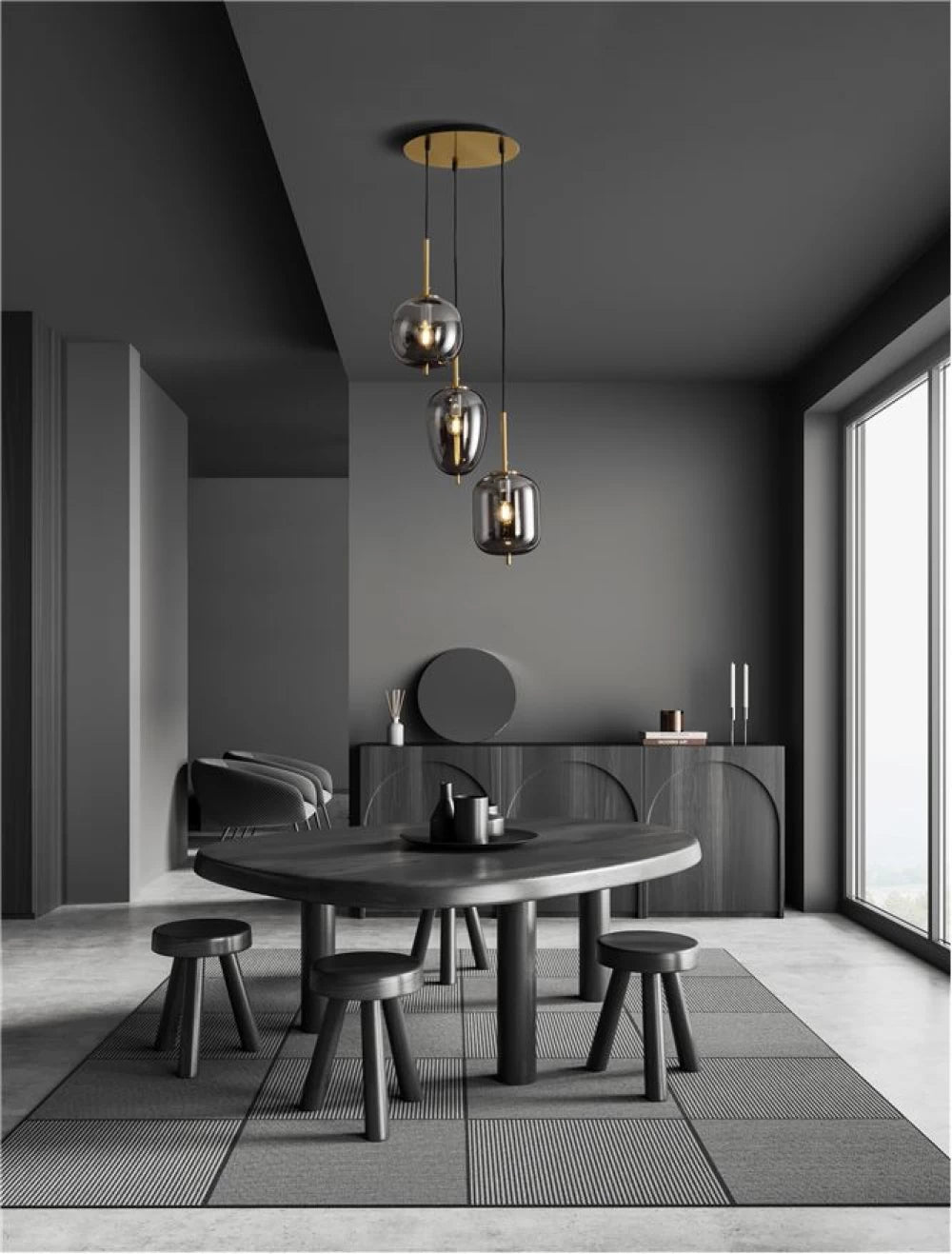 Candelabru structura din Metal Auriu si abajur din Sticla Fumuriu H120xL46cm IP20 LATO