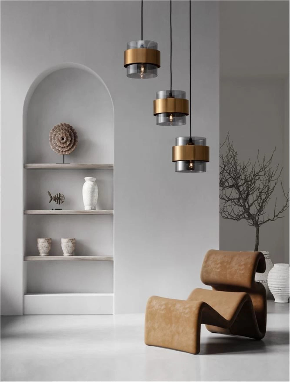 Candelabru structura din Metal Auriu si abajur din Sticla Fumuriu H170xL45cm IP20 SIANNA