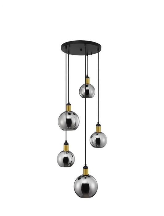 Candelabru structura din Metal Negru/Auriu si abajur din Sticla Fumuriu H180xL50cm IP20 MIRRO
