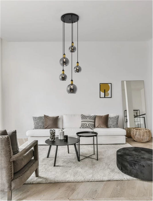 Candelabru structura din Metal Negru/Auriu si abajur din Sticla Fumuriu H180xL50cm IP20 MIRRO