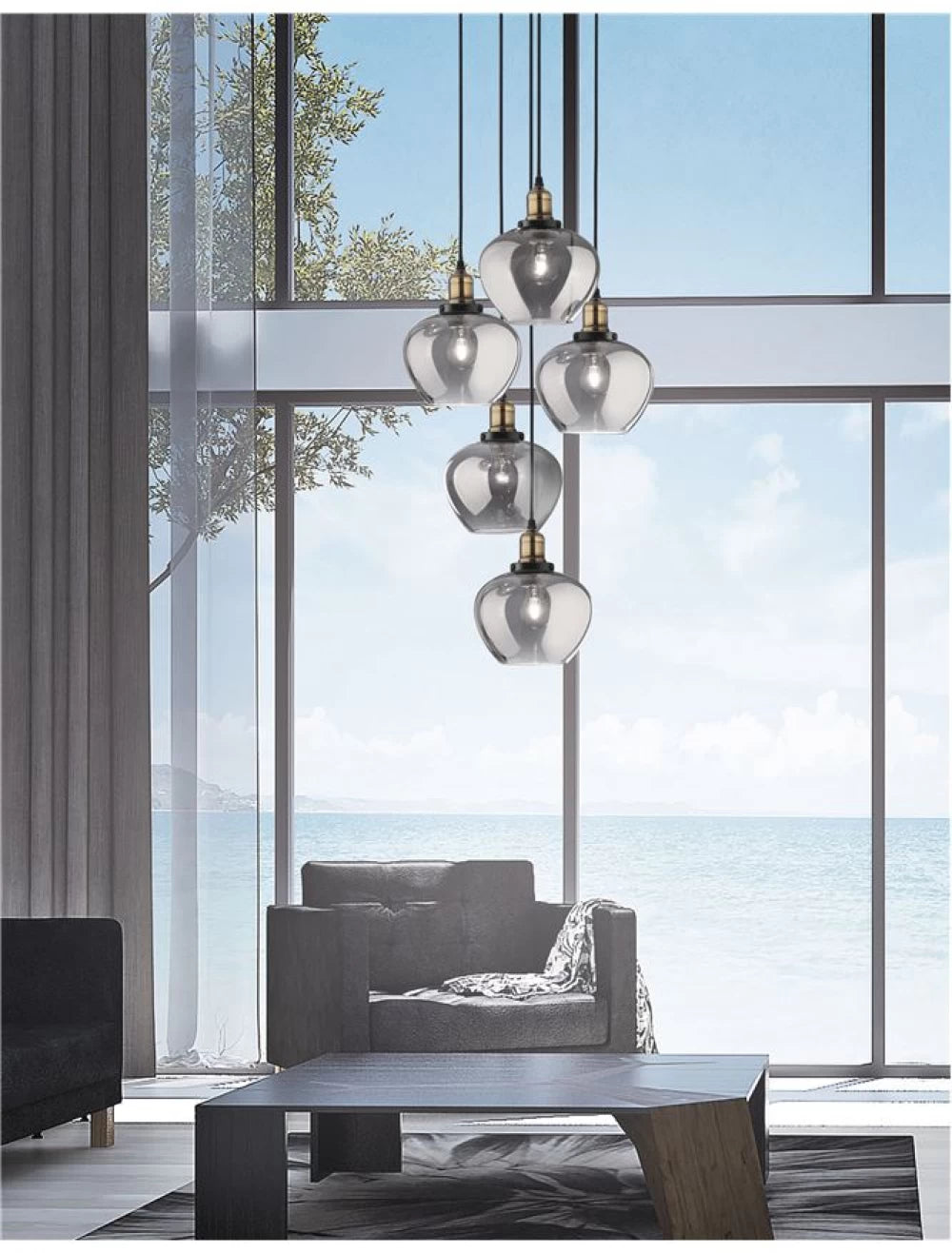 Candelabru structura din Metal Negru/Bronz si abajur din Sticla Fumuriu H160xL50cm IP20 CEDRO