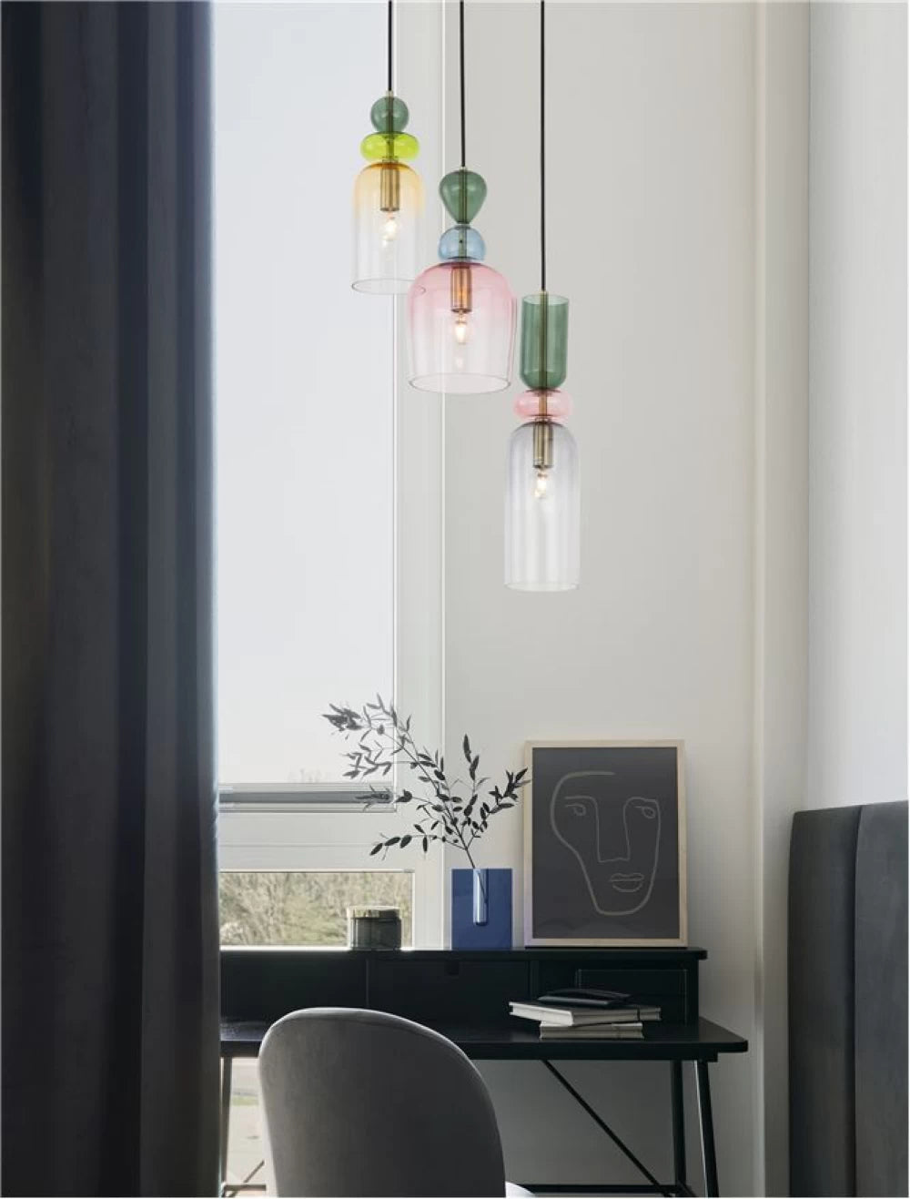 Candelabru structura din Metal Negru/Auriu si abajur din Sticla Multicolor H120xL41.7cm IP20 MURANO