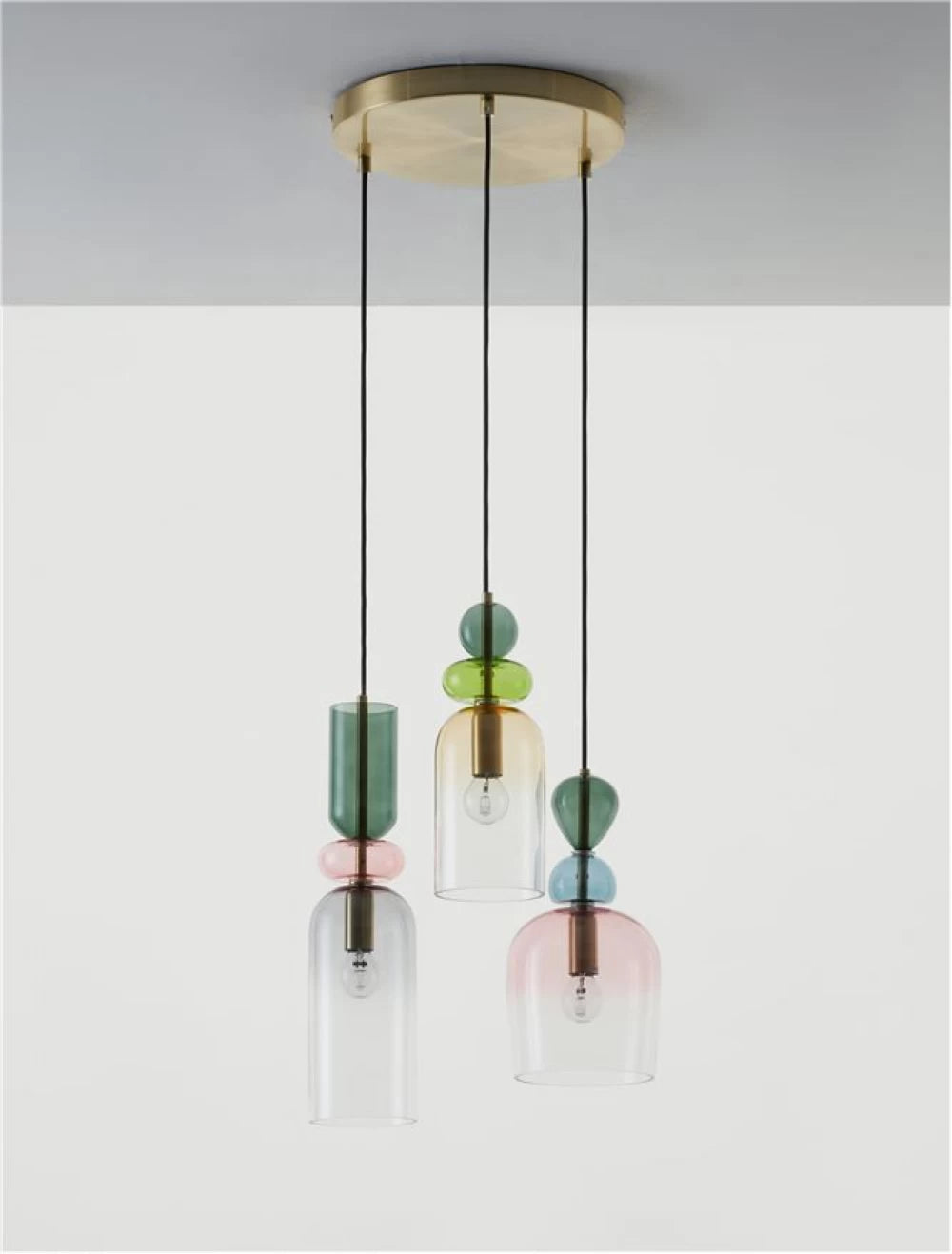 Candelabru structura din Metal Negru/Auriu si abajur din Sticla Multicolor H120xL41.7cm IP20 MURANO