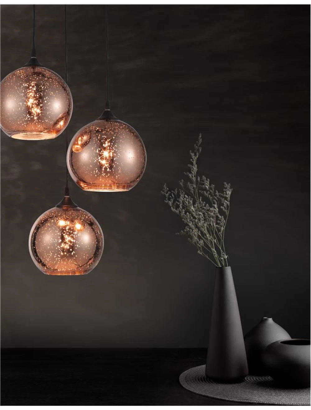 Candelabru structura din Metal Negru si abajur din Sticla Cupru H155xL35cm IP20 BLAZE