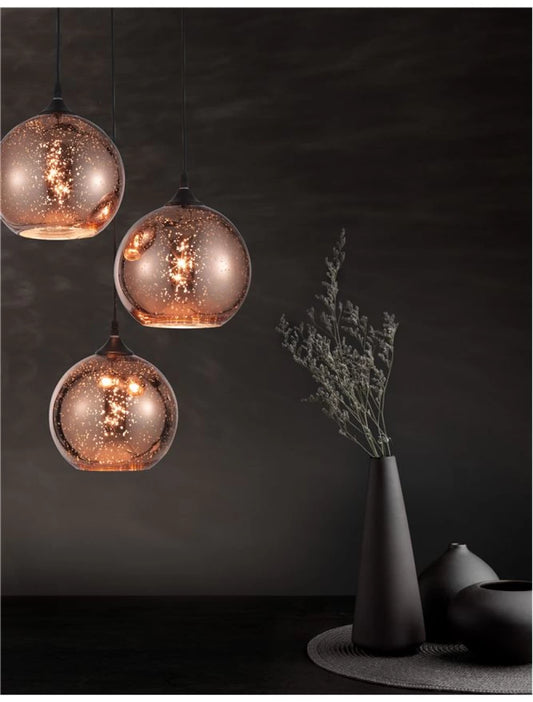 Candelabru structura din Metal Negru si abajur din Sticla Cupru H155xL35cm IP20 BLAZE