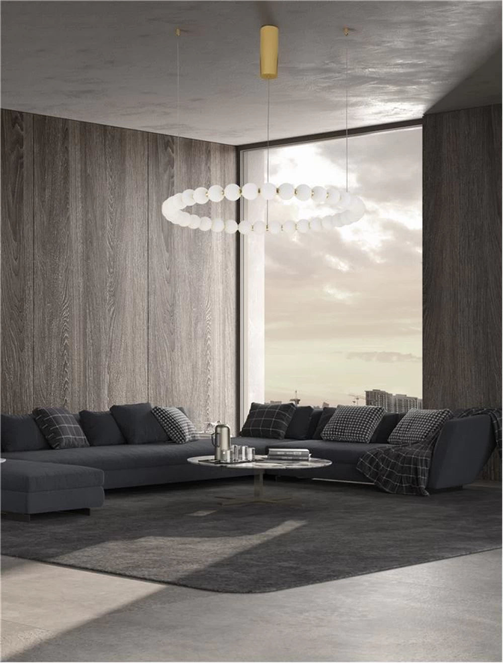 Lustra structura din Metal Auriu si abajur din Sticla Alb H200xL80cm IP20 72W 6492lm 3000k PERLA