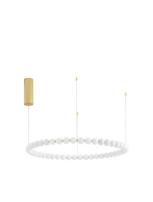 Lustra structura din Metal Auriu si abajur din Sticla Alb H200xL104cm IP20 96W 8076lm 3000k PERLA