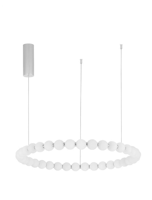 Lustra structura din Metal Argintiu si abajur din Sticla Alb H200xL80cm IP20 72W 6492lm 3000k PERLA