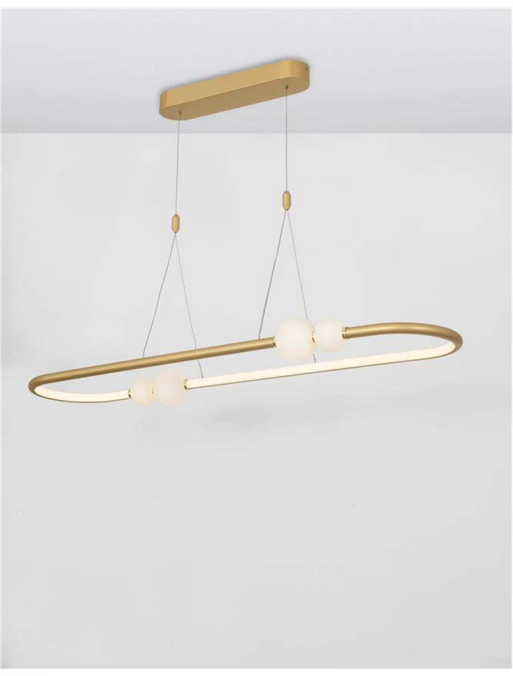Lustra structura din Aluminiu Auriu si abajur din Sticla Alb H120xL100cm IP20 45W 4751lm 3000k CELIA