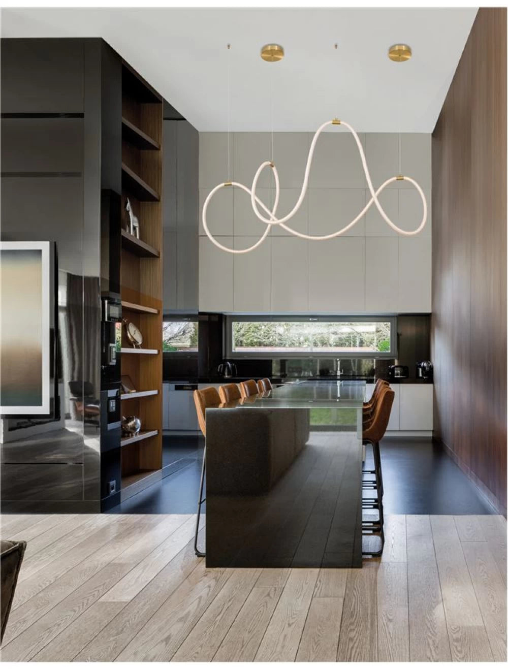Lustra structura din Metal Auriu si abajur din Silicon Alb H120xL150cm IP20 56W 3189lm 3000k CERELIA