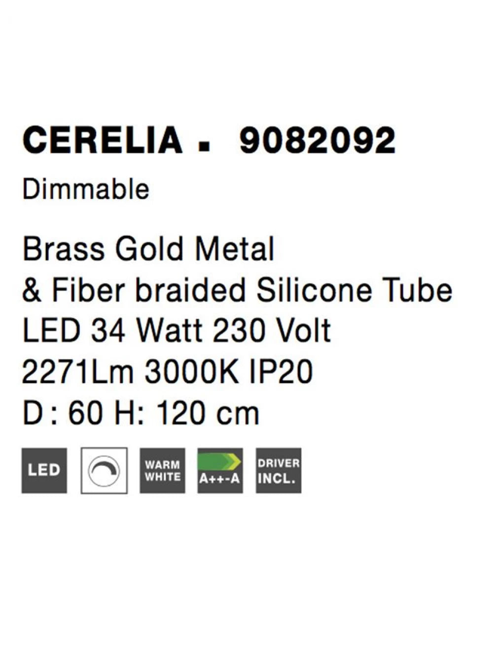 Lustra structura din Metal Auriu si abajur din Silicon Alb H120xL60cm IP20 34W 2271lm 3000k CERELIA