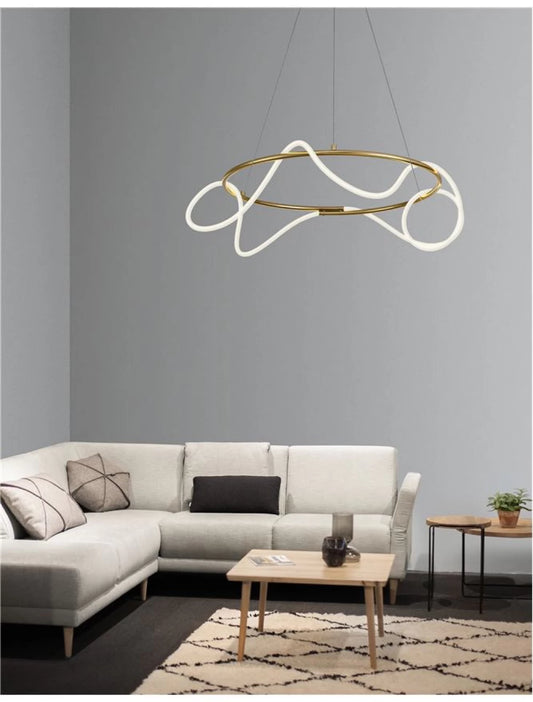 Lustra structura din Aluminiu Auriu si abajur din Acrilic Alb H120xL70cm IP20 43W 4581lm 3000k TIRIAC