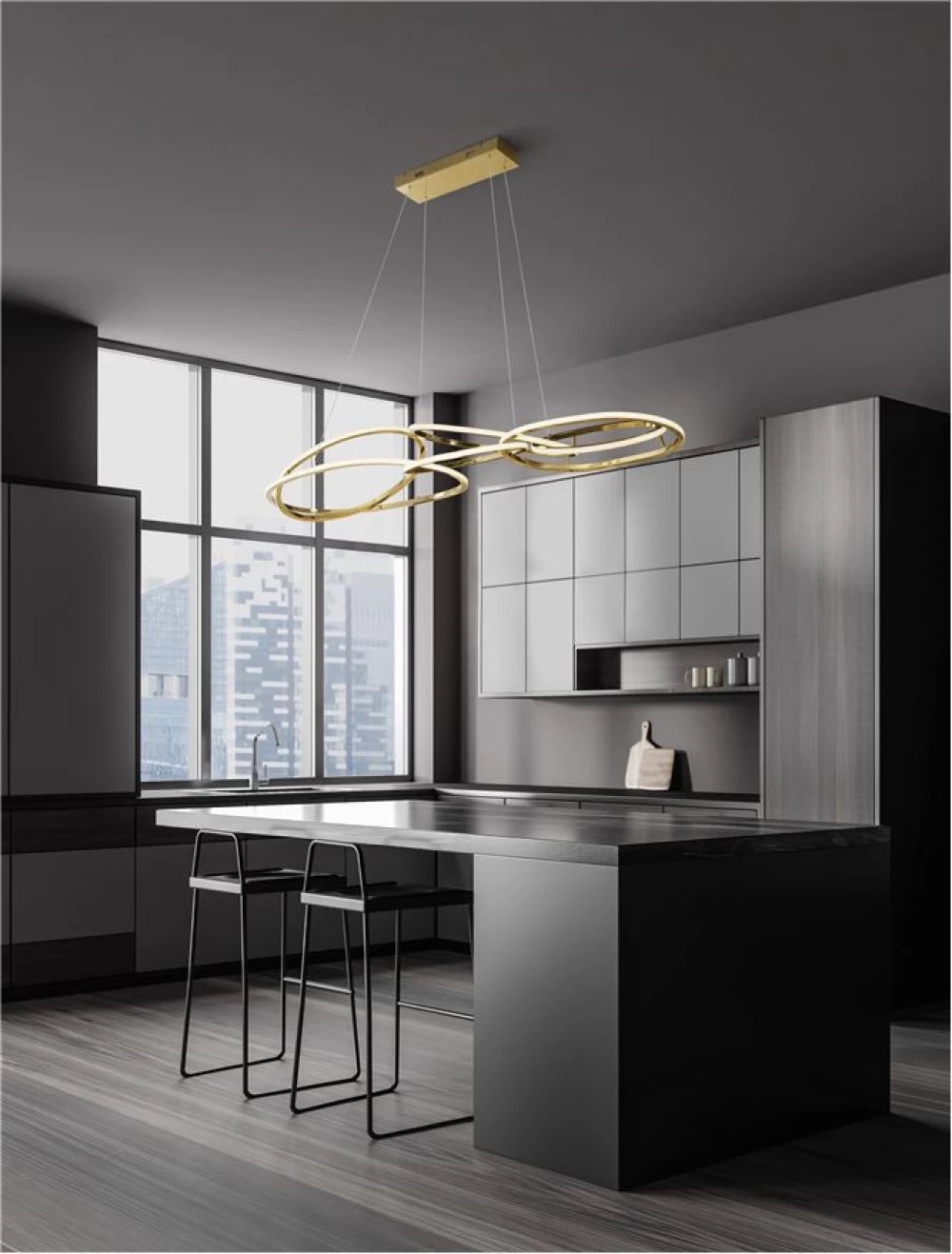 Lustra structura din Aluminiu Auriu si abajur din Acrilic Alb H150xL150cm IP20 158W 11060lm 3000k NUDOS