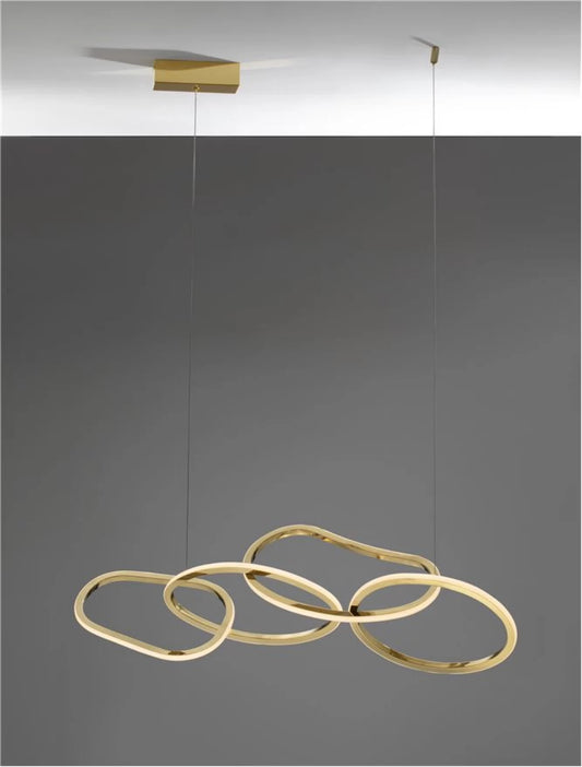 Lustra structura din Aluminiu Auriu si abajur din Acrilic Alb H120xL100cm IP20 51W 2400lm 3000k GIRISH