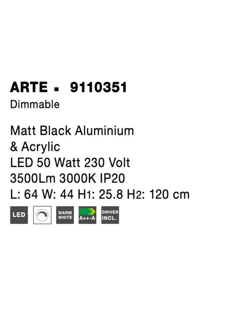 Lustra structura din Aluminiu Auriu si abajur din Acrilic Alb H120xL64cm IP20 56W 4441lm 3000k ARTE
