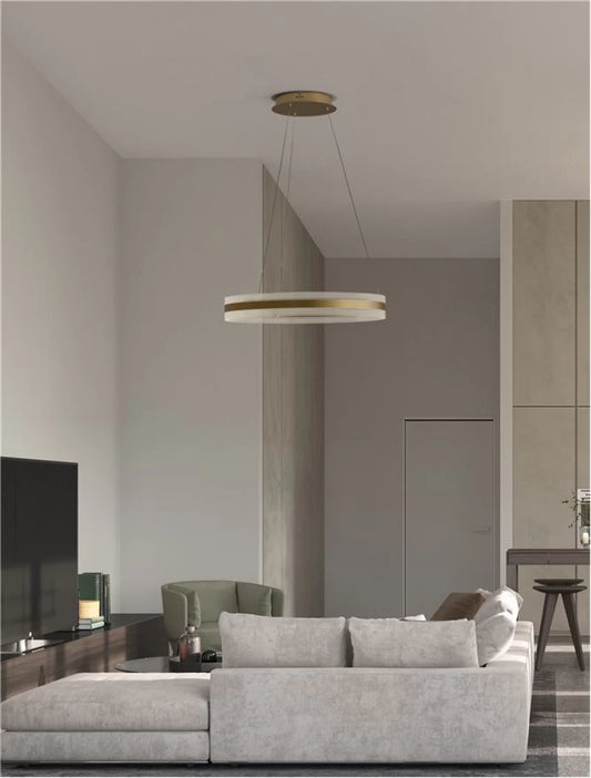 Lustra structura din Aluminiu Auriu si abajur din Acrilic Transparent H150xL60cm IP20 75W 2947lm 3000k AGOS