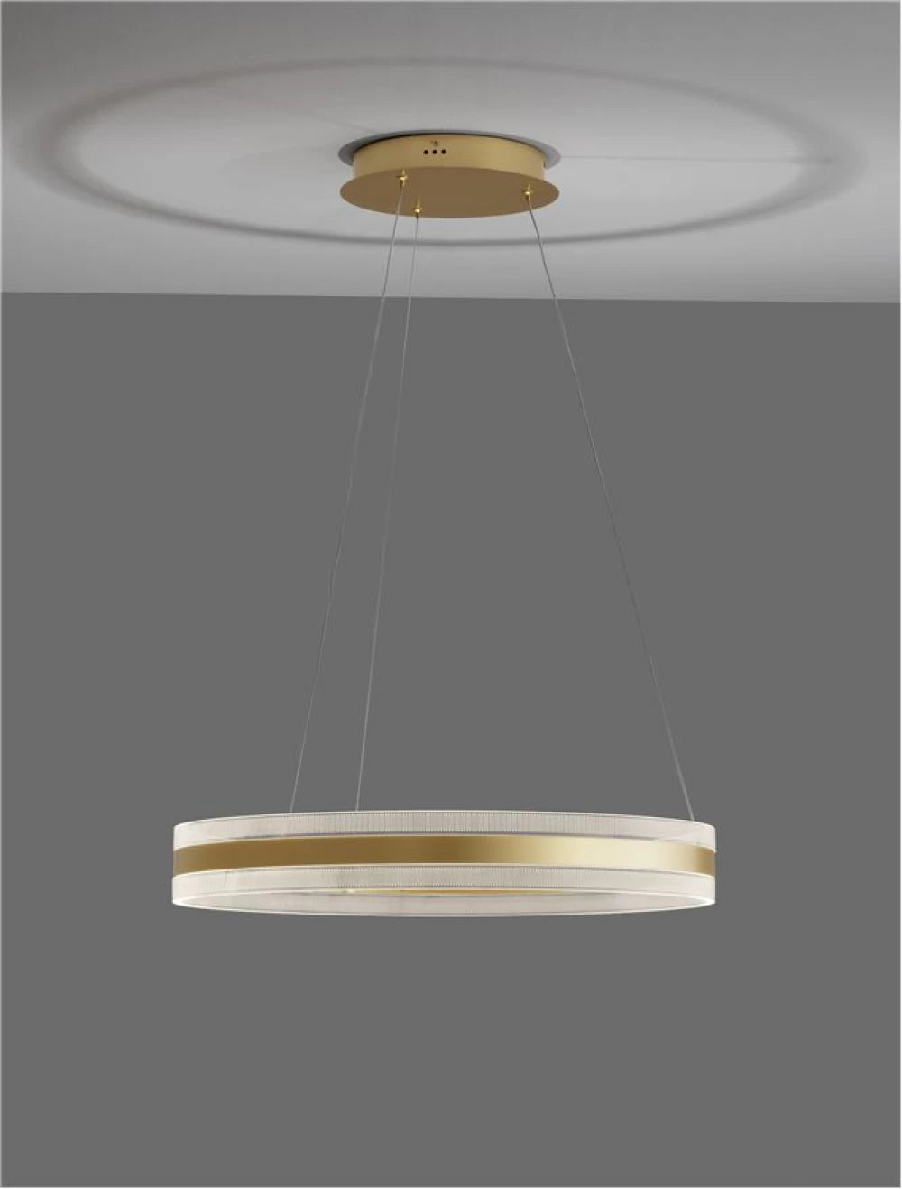 Lustra structura din Aluminiu Auriu si abajur din Acrilic Transparent H150xL60cm IP20 75W 2947lm 3000k AGOS