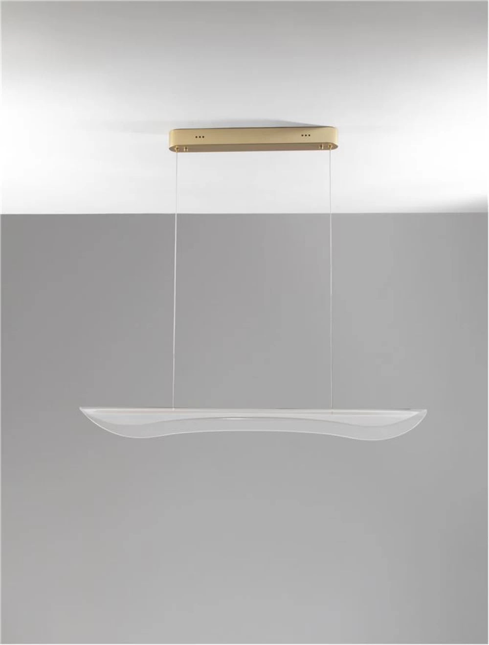 Lustra structura din Aluminiu Auriu si abajur din Acrilic Transparent H150xL98cm IP20 34W 2562lm 3000k AGOS