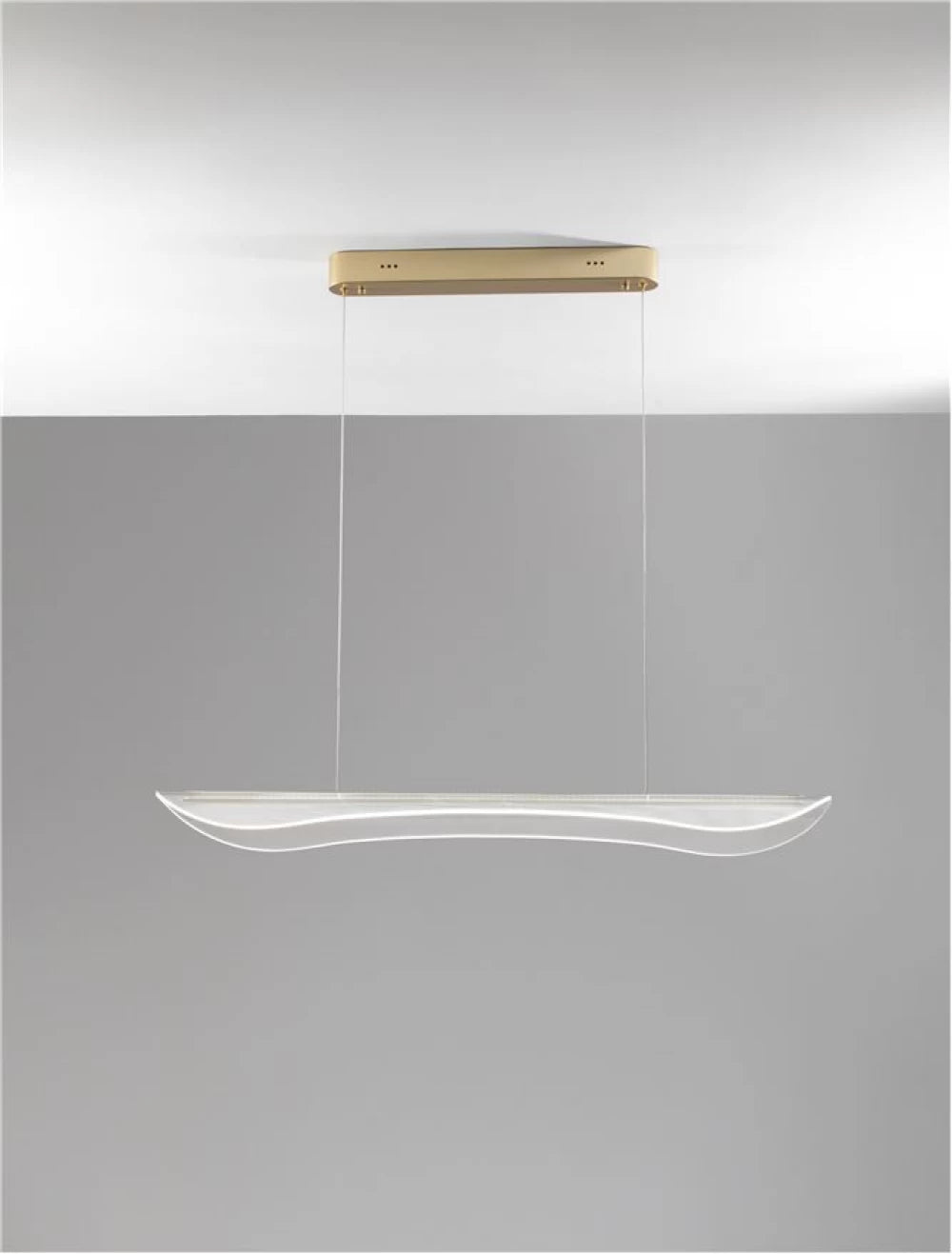 Lustra structura din Aluminiu Auriu si abajur din Acrilic Transparent H150xL98cm IP20 34W 2562lm 3000k AGOS
