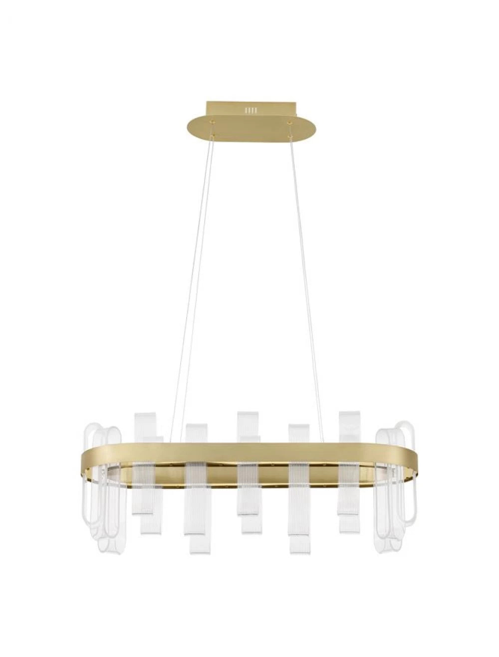 Lustra structura din Metal Auriu si abajur din Acrilic Transparent H120xL80cm IP20 82W 3133lm 3000k ARGO