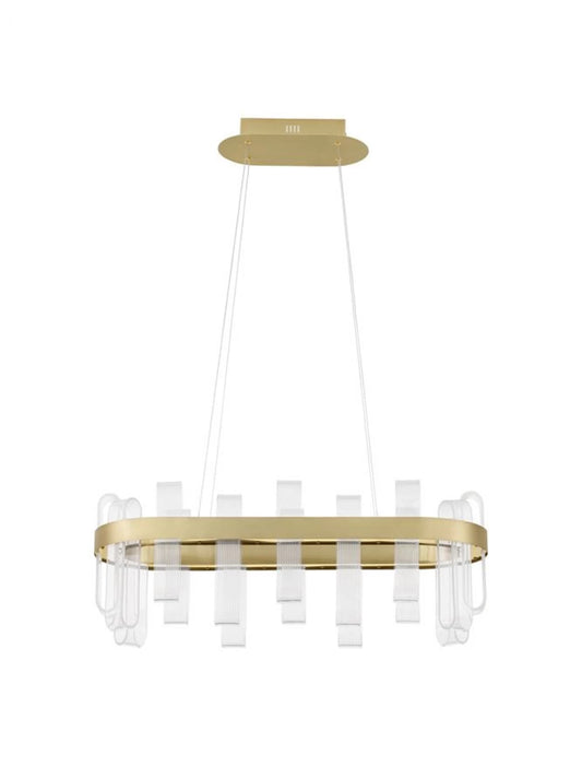 Lustra structura din Metal Auriu si abajur din Acrilic Transparent H120xL80cm IP20 82W 3133lm 3000k ARGO
