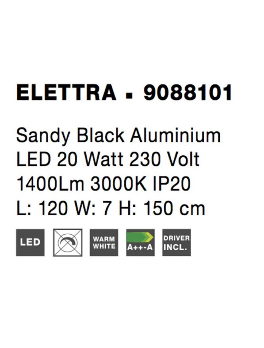 Lustra din Aluminiu Negru H150xL120cm IP20 20W 677lm 3000k ELETTRA