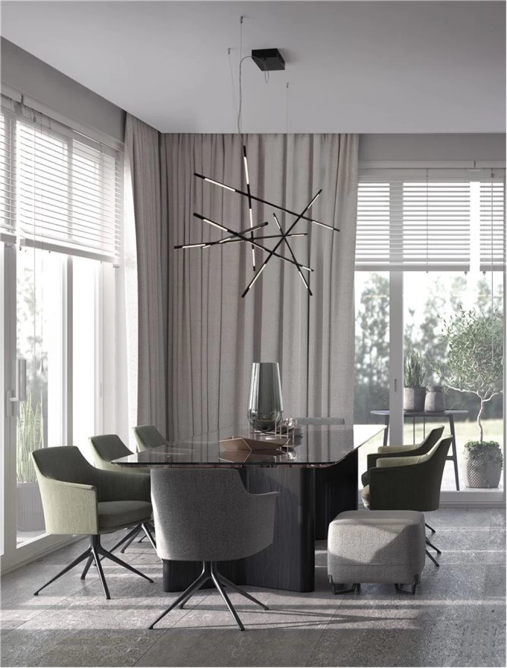 Lustra structura din Metal Negru si abajur din Acrilic Alb H200xL180.5cm IP20 109W 6868lm 3000k RACCIO