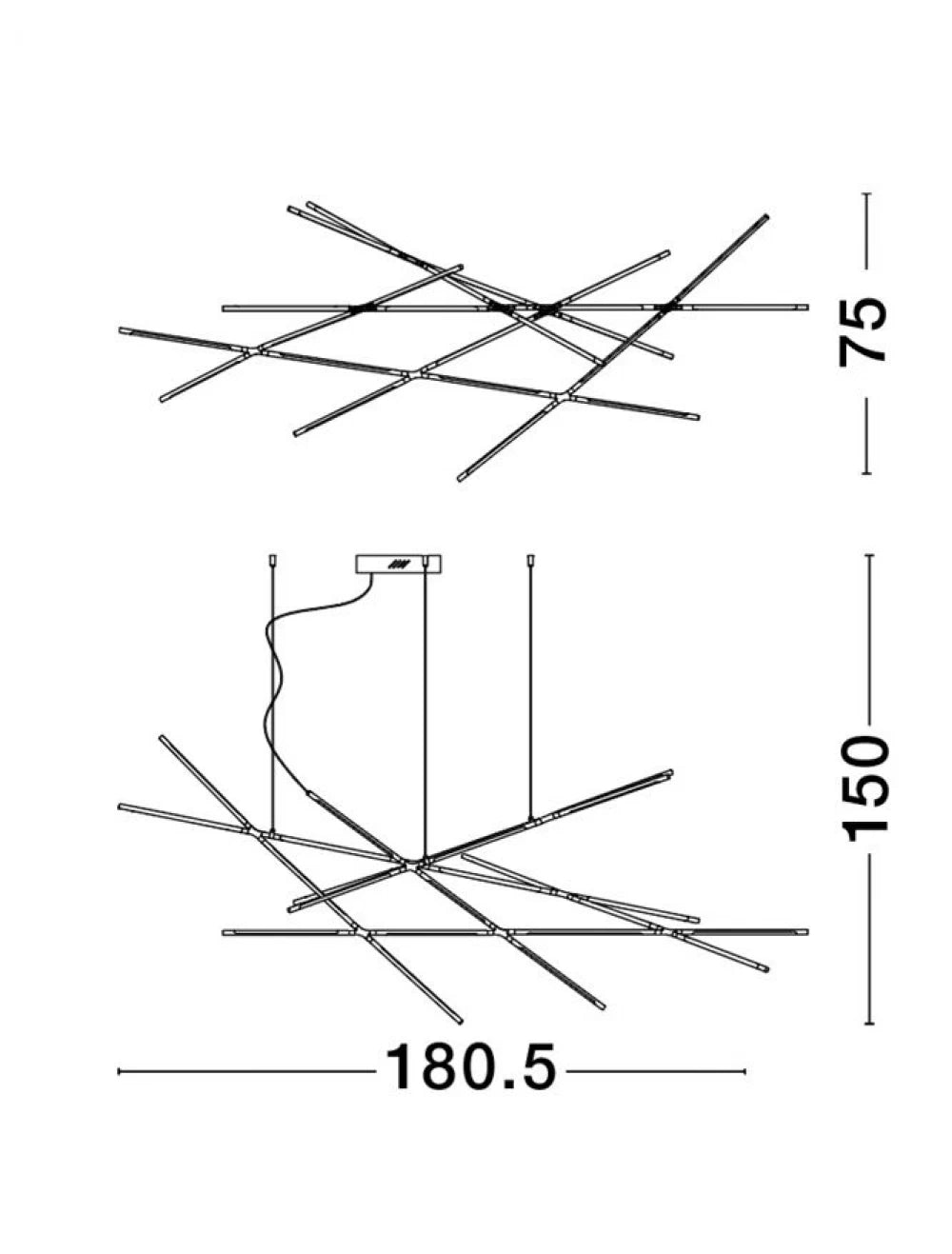Lustra structura din Metal Negru si abajur din Acrilic Alb H200xL180.5cm IP20 109W 6868lm 3000k RACCIO