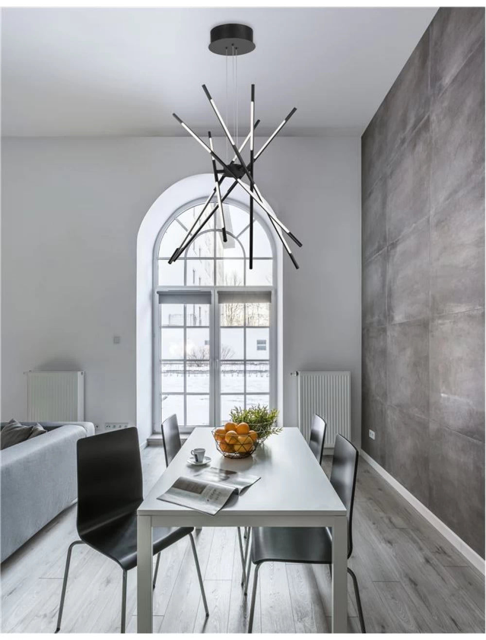 Lustra structura din Metal Negru si abajur din Acrilic Alb H120xL85cm IP20 68W 5397lm 3000k RACCIO