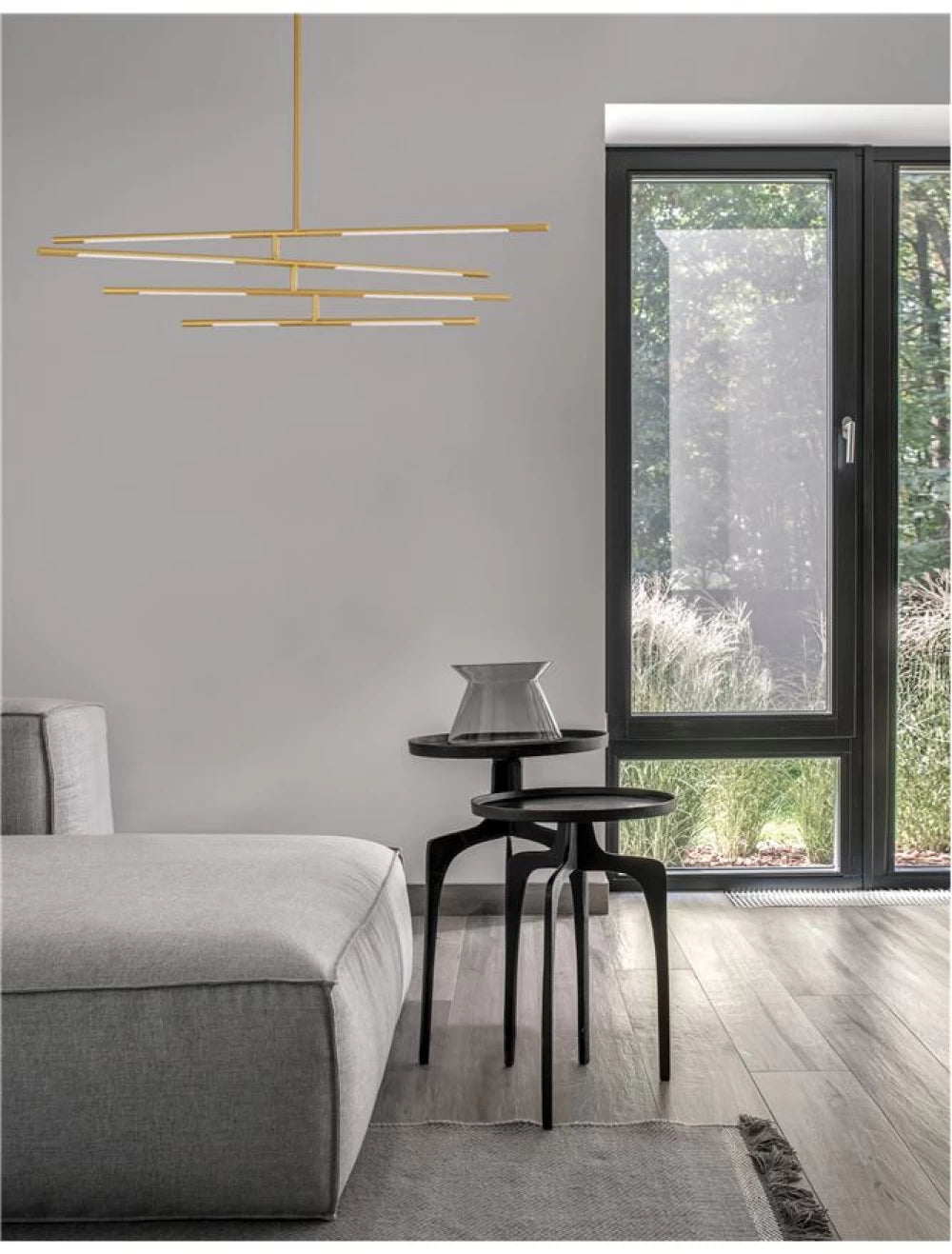 Lustra structura din Metal Auriu si abajur din Acrilic Alb H81xL84cm IP20 48W 3633lm 3000k RACCIO