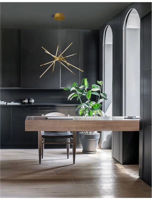 Lustra structura din Metal Auriu si abajur din Acrilic Alb H120xL85cm IP20 68W 5397lm 3000k RACCIO