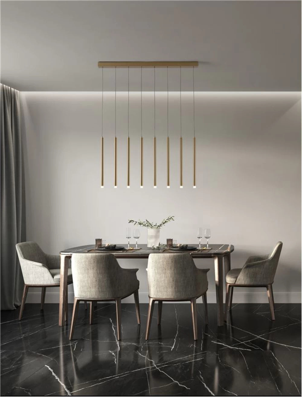 Lustra structura din Aluminiu Auriu si abajur din Acrilic Alb H180xL100cm IP20 21W 1581lm 3000k TRIMLE