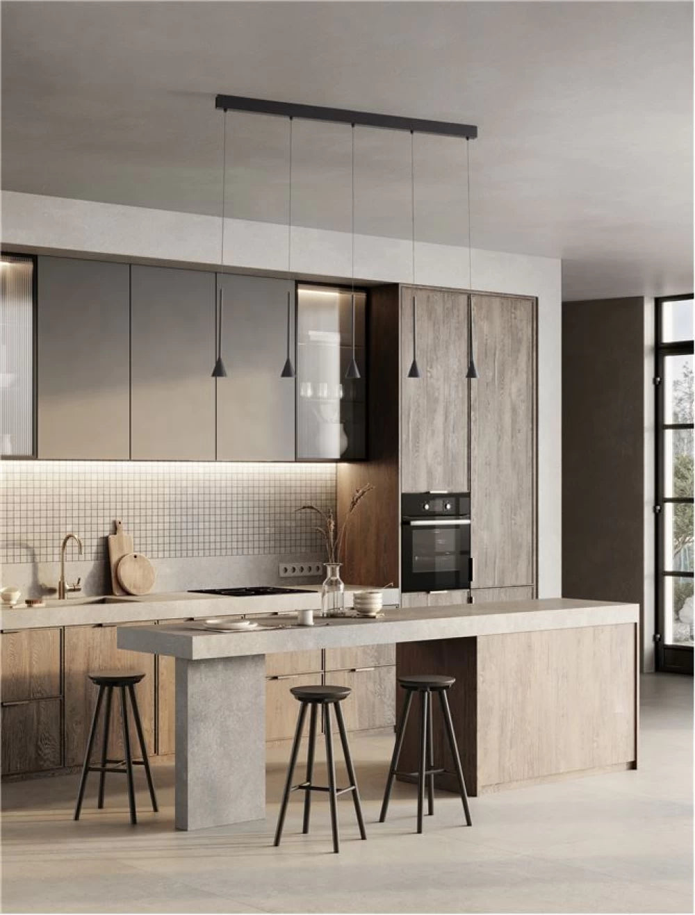 Lustra structura din Aluminiu Negru si abajur din Aluminiu Negru H150xL110cm IP20 27W 1301lm 3000k NET