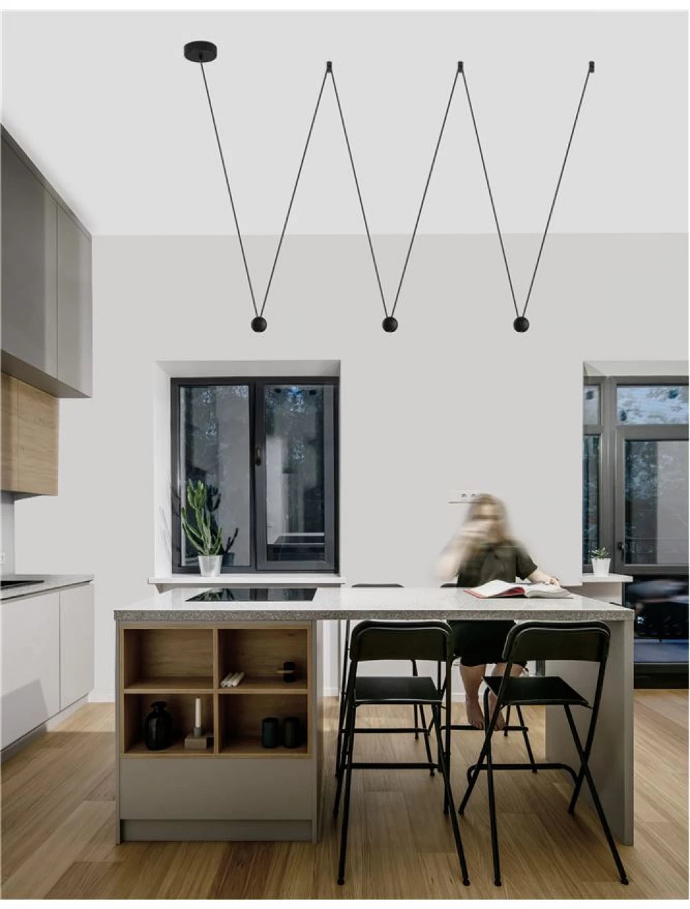 Lustra structura din Aluminiu Negru si abajur din Aluminiu Negru H112xL320cm IP20 13.5W 660lm 3000k NOCCI