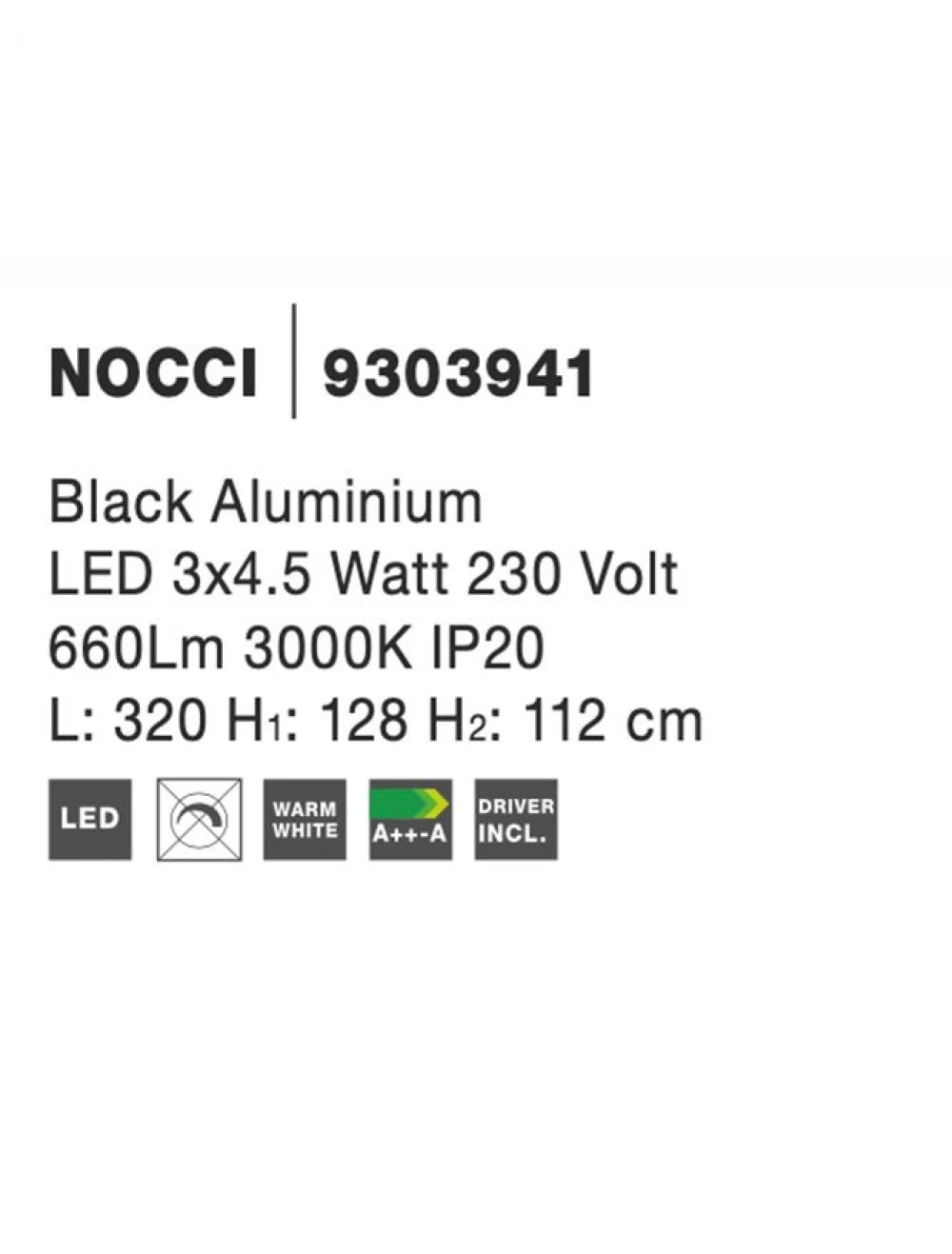 Lustra structura din Aluminiu Negru si abajur din Aluminiu Negru H112xL320cm IP20 13.5W 660lm 3000k NOCCI