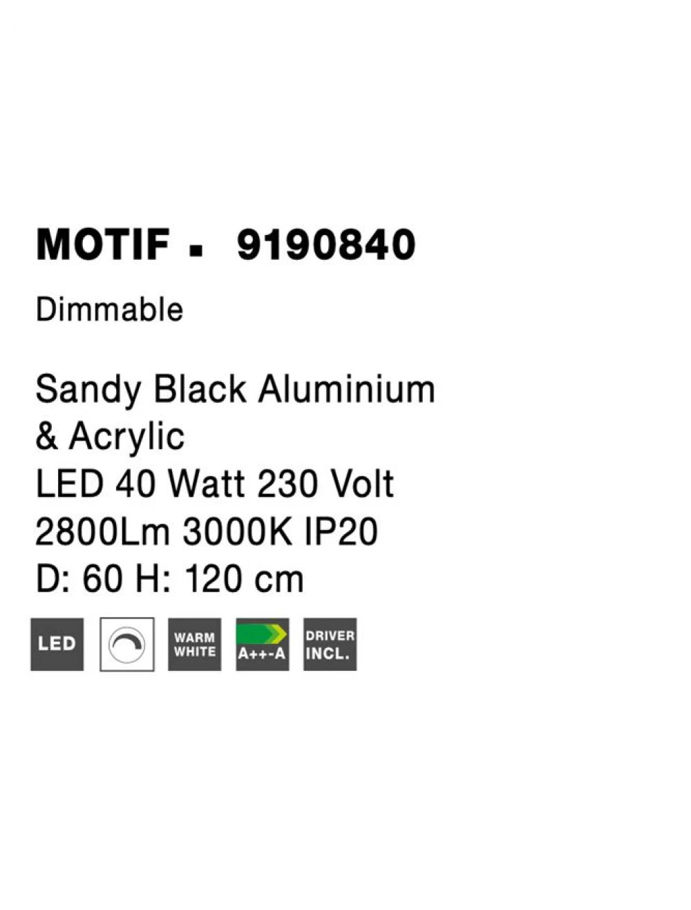 Lustra din Aluminiu Negru H200xL60cm IP20 40W 2943lm 3000k MOTIF