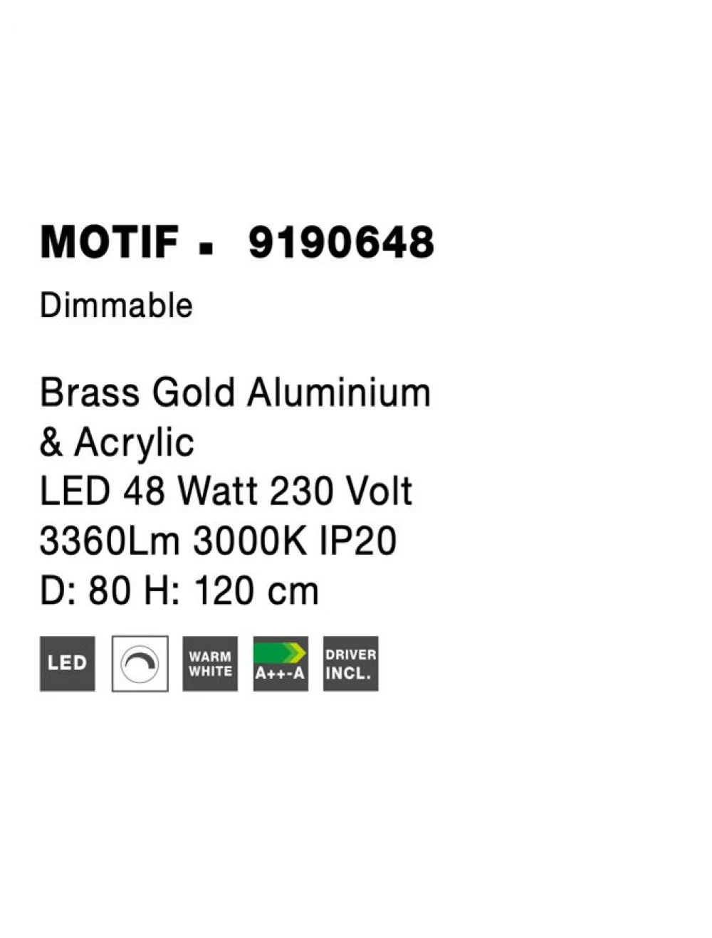 Lustra structura din Aluminiu Auriu si abajur din Acrilic Alb H200xL80cm IP20 50W 3684lm 3000k MOTIF