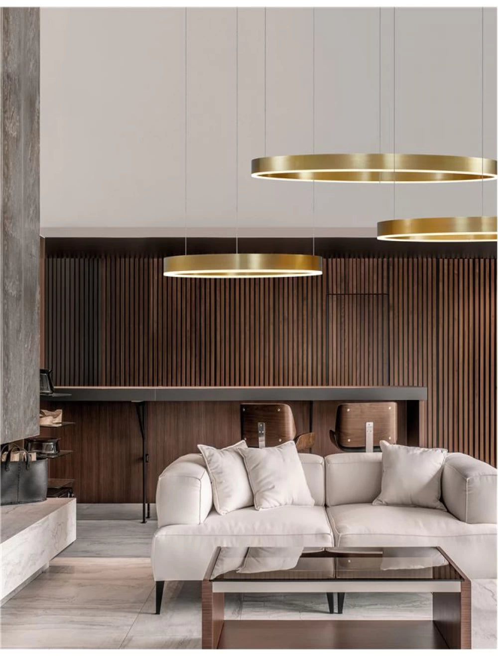 Lustra structura din Aluminiu Auriu si abajur din Acrilic Alb H200xL100cm IP20 60W 4165lm 3000k MOTIF