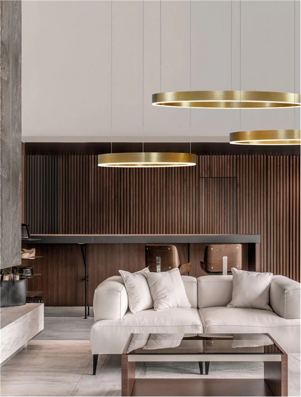 Lustra structura din Aluminiu Auriu si abajur din Acrilic Alb H200xL100cm IP20 60W 4165lm 2700-6000k MOTIF