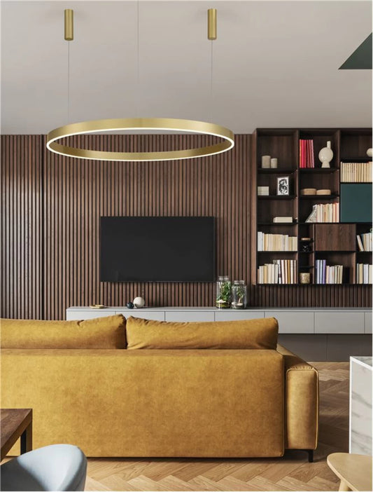 Lustra structura din Aluminiu Auriu si abajur din Acrilic Alb H250xL120cm IP20 72W 5250lm 3000k MOTIF