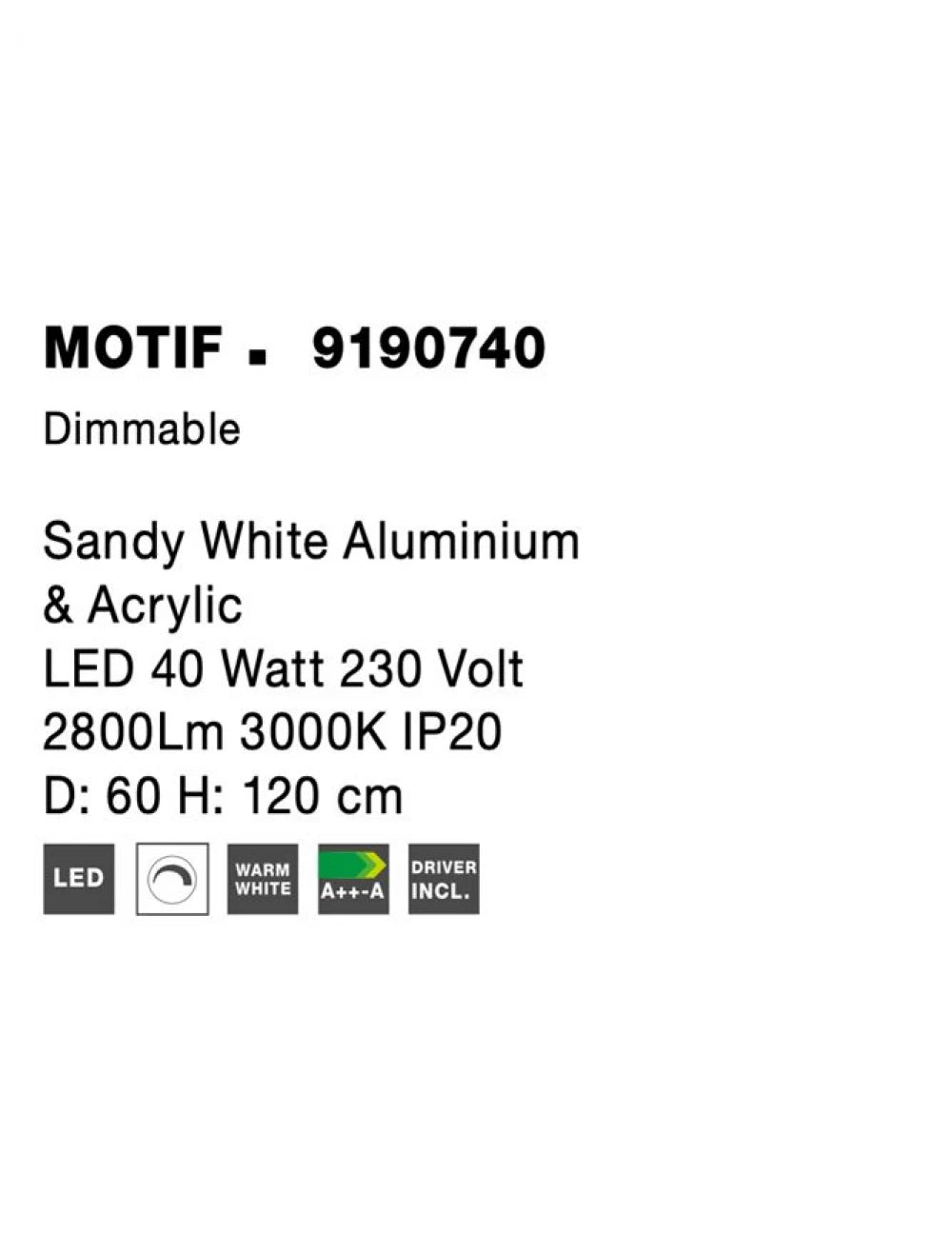 Lustra structura din Aluminiu Alb si abajur din Acrilic  H200xL60cm IP20 40W 2943lm 3000k MOTIF