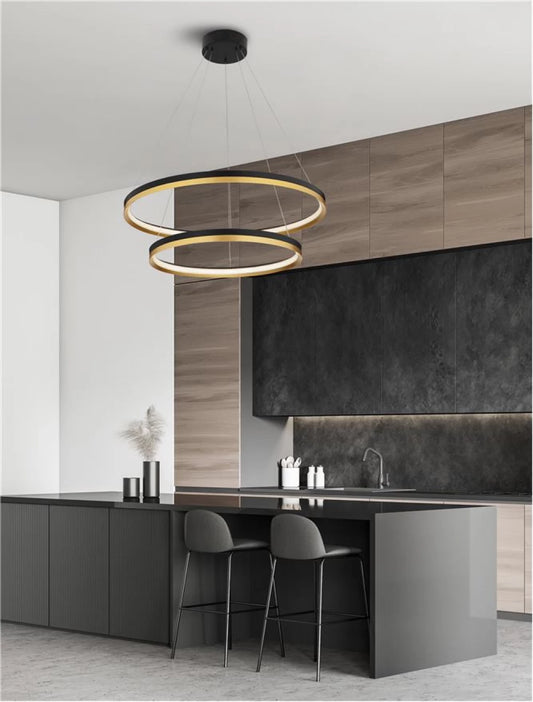Lustra structura din Metal Negru/Auriu si abajur din Acrilic Alb H150xL60cm IP20 98W 7643lm 3000k CANTRIA