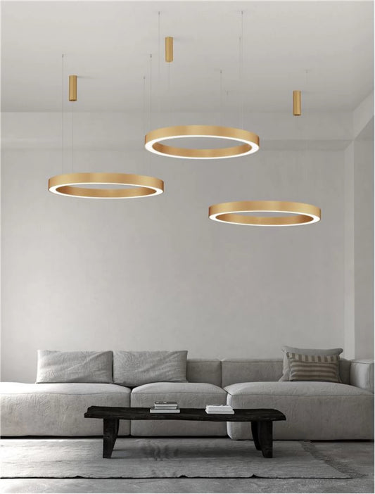 Lustra structura din Aluminiu Auriu si abajur din Acrilic Alb H200xL100cm IP20 80W 4373lm 2700-4000k MORBIDO