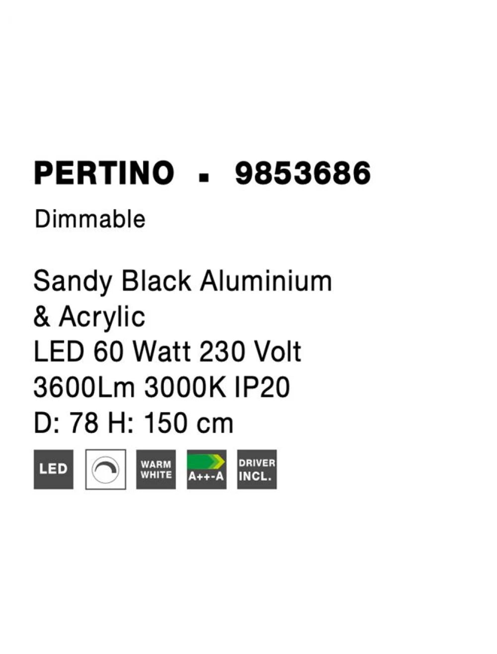 Lustra din Aluminiu Negru H150xL78cm IP20 61W 4235lm 3000k PERTINO