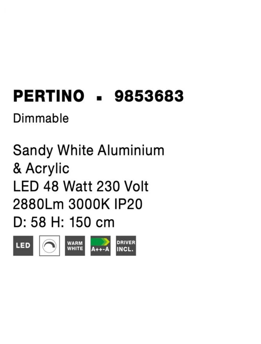 Lustra structura din Aluminiu Alb si abajur din Acrilic  H150xL58cm IP20 48W 2773lm 3000k PERTINO