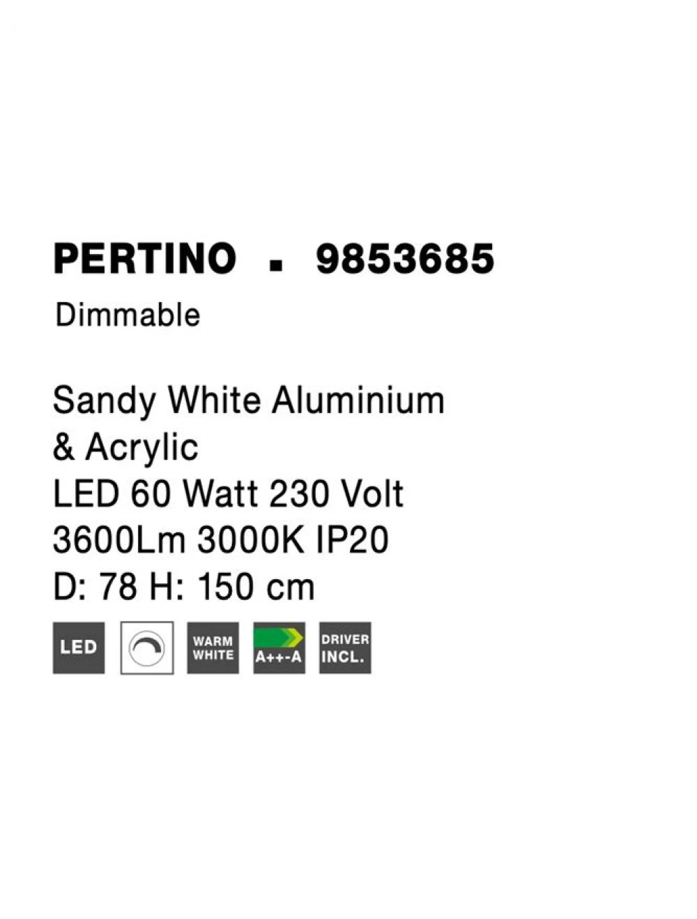 Lustra structura din Aluminiu Alb si abajur din Acrilic  H150xL78cm IP20 61W 4235lm 3000k PERTINO