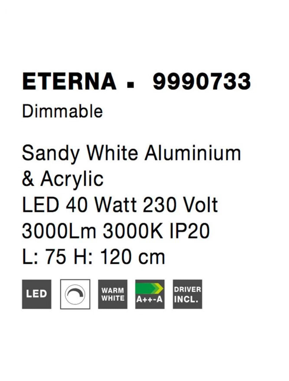 Lustra structura din Aluminiu Alb si abajur din Acrilic  H120xL75cm IP20 40W 3000lm 3000k ETERNA