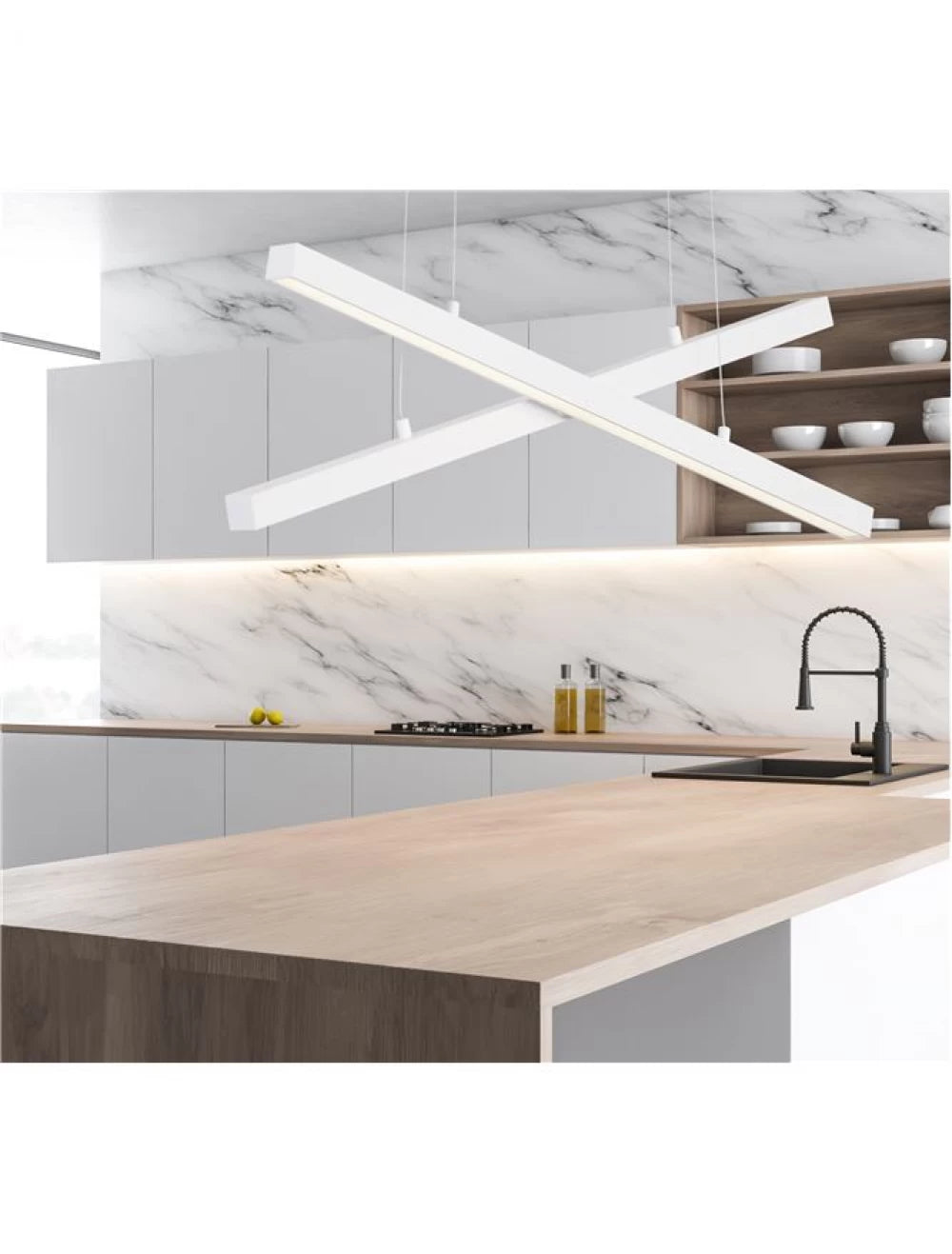 Lustra structura din Aluminiu Alb si abajur din Acrilic  H120xL100cm IP20 40W 1428lm 3000k X-LINE
