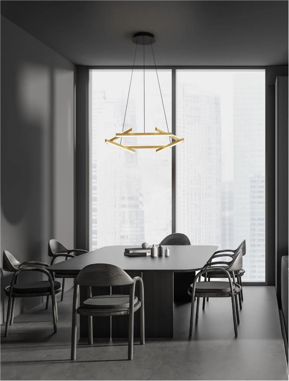 Lustra structura din Aluminiu Negru/Auriu si abajur din Acrilic Alb H150xL66cm IP20 38W 2046lm 3000k HYDE