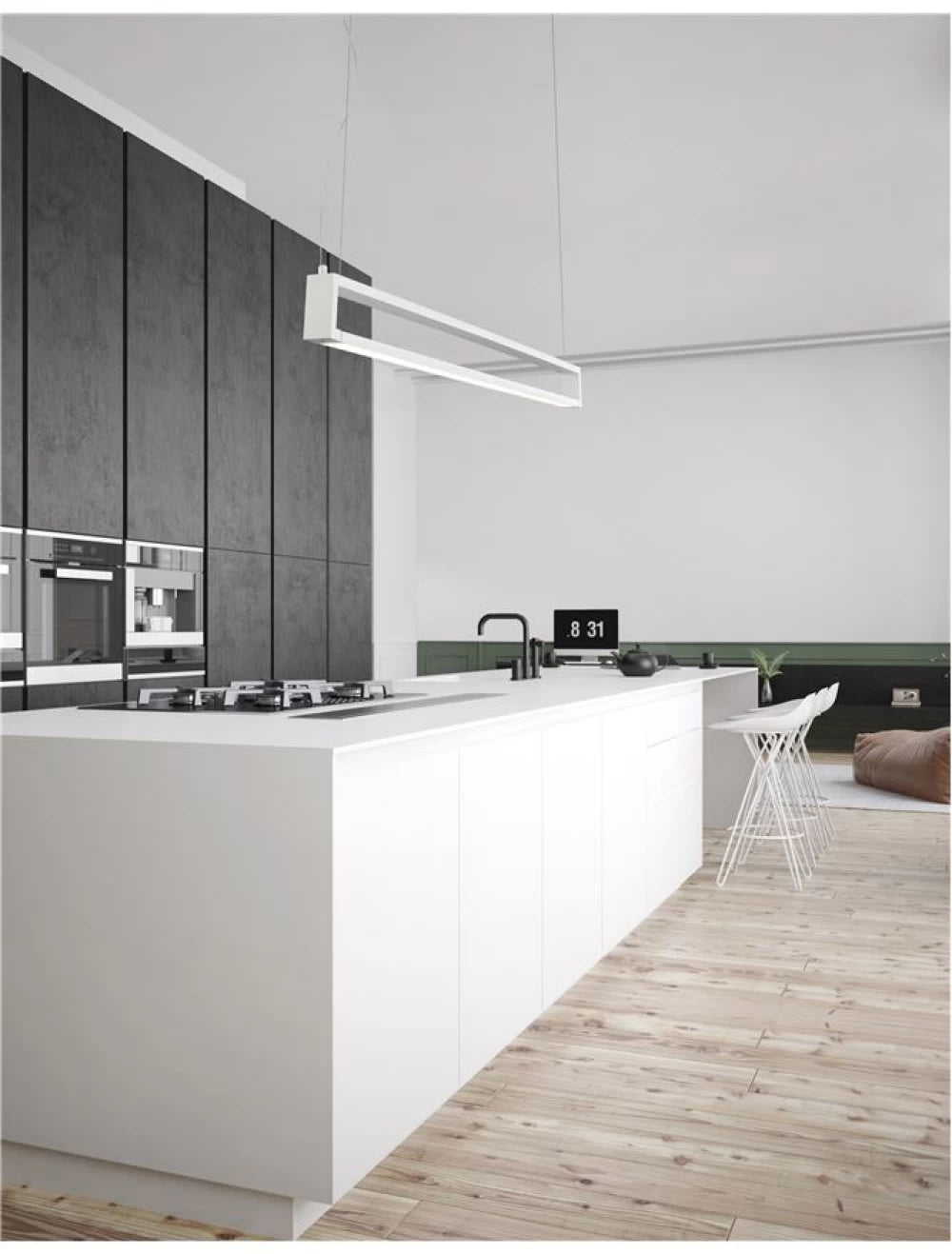 Lustra structura din Aluminiu Alb si abajur din Acrilic  H150xL130cm IP20 38W 1460lm 3000k LINE